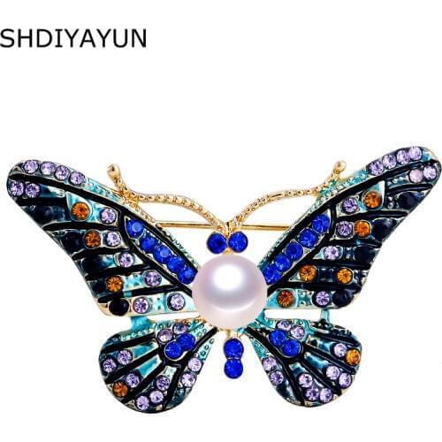 SHDIYAYUN High Guality Pearl Brooch Vintage Butterfly Brooch For Women Fashion Brooch Pins Natural Freshwater Pearl Jewelry