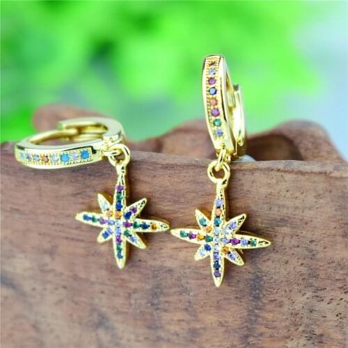 Girls Jewelry Beautiful Star AAA Rainbow Zircon Earrings Jewelry Stud Earrings for Women Girls Excellent Anniversary Gift
