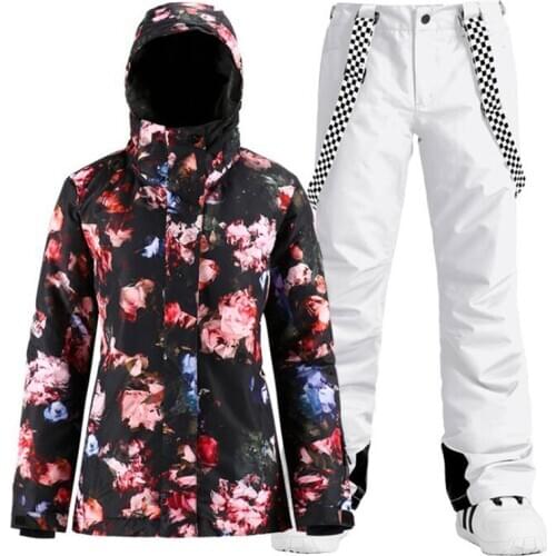 Lets Go Skiing Womens Ski Suit Winter Warm Snowboard Jackets and Pants Set Windproof Waterproof Outdoor Sports Snowsuit