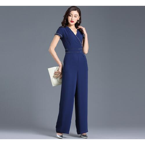 Plus Size Jumpsuit for Women 2020 Summer Chiffon High Street Elegant Full Length Wide Leg Rompers Plus Size 3XL 4XL Clothing