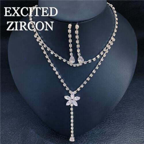Woman Wedding Wedding Bride Bridesmaid Necklace Earrings Jewelry Set Luxury Fashion Exquisite Crystal Zircon Jewelry Girl Prom