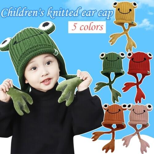 Winter Solid Cartoon Warm Kids Hats Newborn Girl Boy Baby Infant Winter Warm Cartoon Earflap Knit Crochet Beanie шапка и снуд