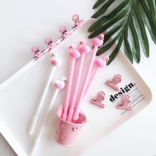 10pcs Beautiful Lucky Pink Flamingo Swans Gel Pen Kawaii Stationery Pens Material Office School Supplies Writing Tool novelty