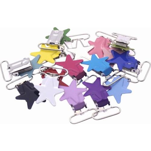 160 pcs 1'' 25mm 16 Colors Assorted Enamel Star Shape Metal Baby Pacifier Clips / Suspender Clips