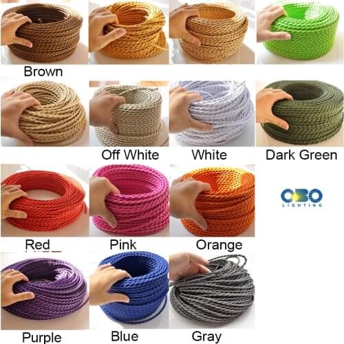 2 Core 0.75mm*2 Electrical Wire Vintage Twisted Fabric Cable Woven Cord Textile Cable Pendant Lamp Cord Edison Copper Wire