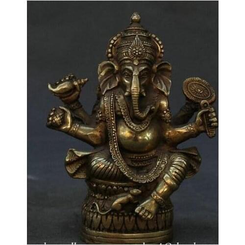 306 5" TIBET BUDDHISM BRASS GANESH LORD GANESHA ELEPHANT GOD BUDDHA FIGURINE STATUE