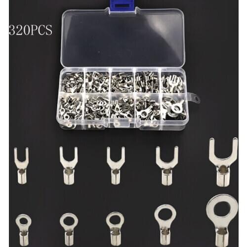 320pcs cold pressed bare round OT/UT SNB RNB terminal bare fork copper nose wiring fork combination sets prensaterminales
