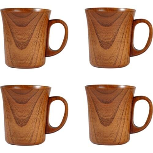 280ML Natural Jujube Wood Cup Handmade Wooden Coffee Beer Mugs Breakfast Beer Milk Drinkware Tea Cup Home Decor, 4PCS