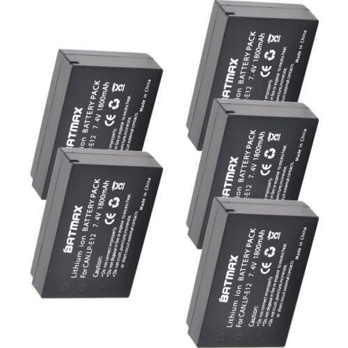 5Pcs 1800mAh LP-E12 LPE12 LP E12 Camera Battery For Canon EOS 100D Kiss X7 Rebel SL1 EOS M10 DSLR Battery