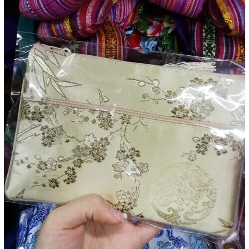 5pcs Mixed colors Tassel Rectangle Embroidery Brocade Silk Coin Bags,Purse, Double Zipper wallet Jewelry Bags, necklace bag 6