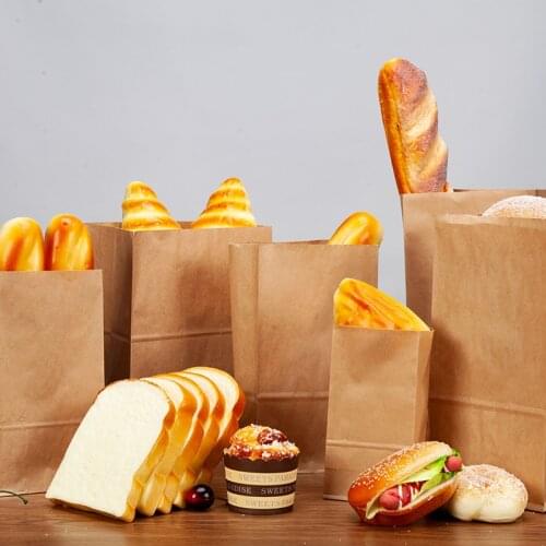 50pcs Kraft Paper Bag Gift Bags Packaging Biscuit Candy Food Cookie Bread Snacks Baking Takeaway Bags White Paper Bag