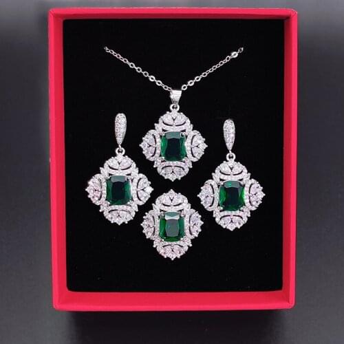 Funmode Beauty Green CZ Flower Accessories Pendientes Wedding Party Jewelry Set for Women bijoux corail Wholesale FS169