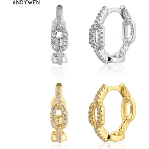 ANDYWEN 925 Sterling Silver Chain Zircon Hoops 11mm Circle Luxury Women Fashion Crystal Jewelry 2020 Rock Punk Fine Jewelry