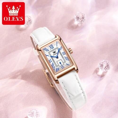 OLEVS New Watches Women Square Rose Gold Wrist Watches Red Leather Fashion Brand Watches Female Ladies Quartz Clock montre femme