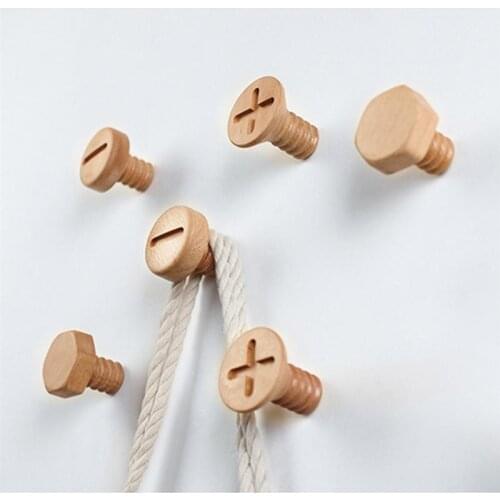 Solid Wood Decorative Coat Hook Creative Wooden Wall Hanging Screw Hook Button Hanger Beech Cross Home Accessory