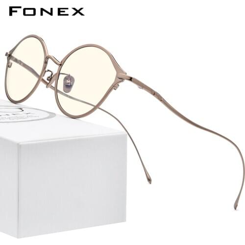 FONEX Pure Titanium Blue Light Blocking Glasses for Women Retro Round Men 2020 New Vintage Anti Anti-Blue Rays Eyeglasses FAB012