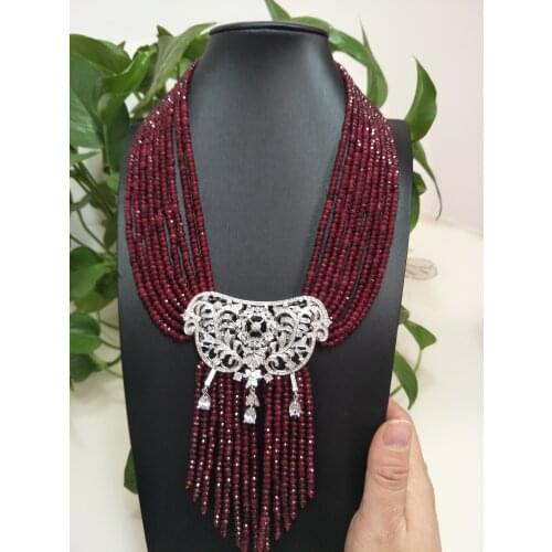 Hot sell new natural 9 rows 2x4mm red stone micro inlay zircon pendant tassel necklace fashion jewelry