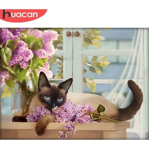 HUACAN 5D DIY Diamond Painting Animal Full Square Round Diamond Embroidery Cat Cross Stitch Mosaic Flower Rhinestone Art