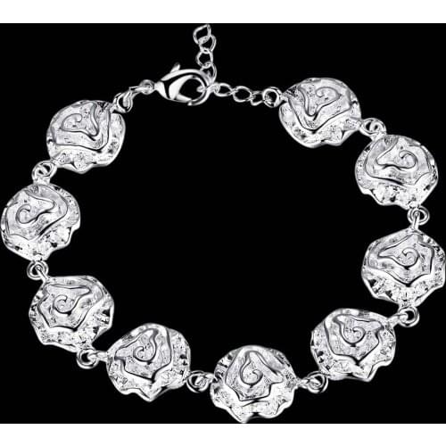 AH023 Wholesale Pretty Silver Plated Bracelets For Women Wholesale Free Shipping Charm Christmas Gifts Fashion925 Jewelry Roses