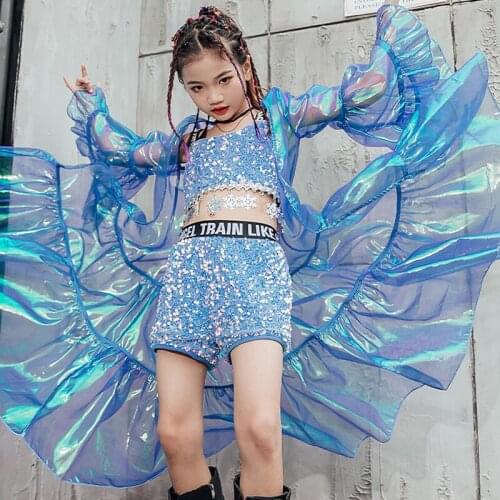 Sequins Girl Sets Jazz Dance Outfit Summer Hip Hop Dancewear Designer Clothes Catwalk Show Costume Crop Tops Hot Shorts DL8270