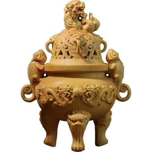 12cm Lizard Mascot Incense Burner Chinese Style Boxwood Solid Wood Decoration Wooden Furnace