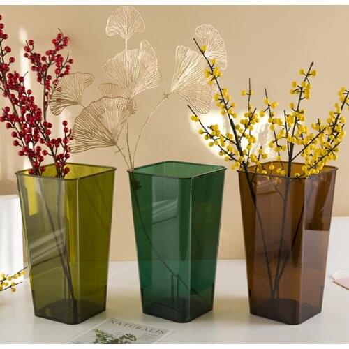 Fashion Acrylic Square Bucket Vase Colorful Flower Vase Decor Ornaments Vase Creativity Home Living Room Decoration