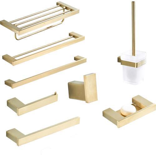 MTTUZK SU304 stainless steel towel rack,towel bar,bathroom hardware set,robe hook,Toilet brush Brushed Gold bathroom Accessories