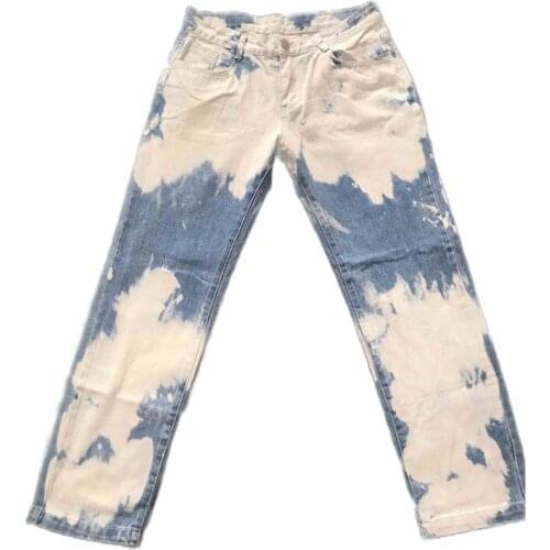 Mens Tie-Dyed Straight-Fit Jeans Blue Pant Washed Comfort Stretch Chino Relaxed Straight Leg Pants Casual Sports Hip-Hop Jeans