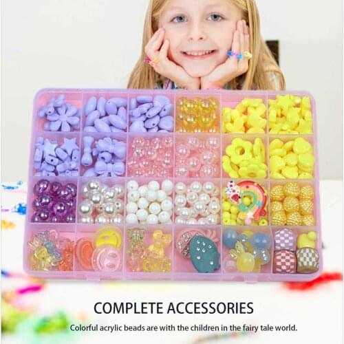 Children DIY Bead Set 24 Different Shapes Beads Box Multi Colors Acrylic Beads For DIY Bracelets & Necklaces Jewelry Makings