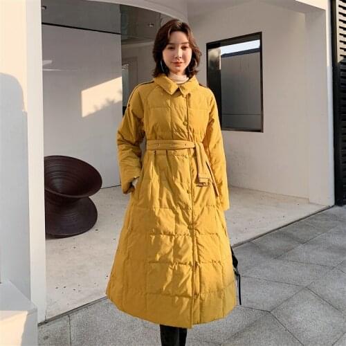 2021 Korean New Winter Down Coats Women Long White Duck Down Parkas Jackets Woman Warm Slim Down Coat Ladies Fashion Overcoat