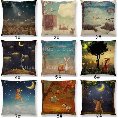Latest Mysterious Imagine Animals Forest Children Fantastic Clouds Sky Moon Stars Dream Fairy Tale Cushion Cover Pillow Case