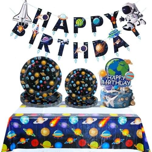 Space Planet Theme Disposable Tableware Baby Shower Birthday Party Decorations Universe Planets Plates Napkins Cups Banners