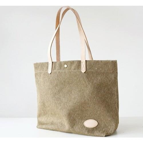 Original Design Handmade Pepper salt Heavy Canvas Tote Womens Leather Handbag Canvas Purse Shoulder bag Totes Diaper bag