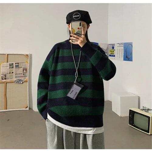 Autumn Winter Knitted Striped Sweater Women Casual Oversized Pullovers Sweaters Loose Warm Jumper Streetwear Teen Knitwear