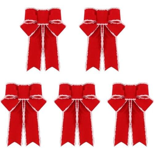 P8DE 5 Pcs Christmas Cloth Bowknot Wreath Xmas Bow Hanging Pendant Ornaments Festival Holiday Party Decoration
