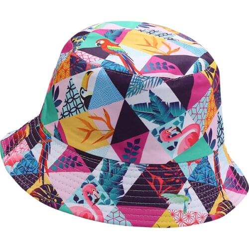 Panama Bucket Hat Men Women Summer Reversible Bucket Cap Flamingo Print Chapeau Bob Hat Hip Hop Gorros Fishing Fisherman Hat