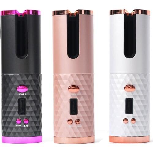 Cordless Automatic Hair Curler USB Rechargeable Curling Iron Curls Waves LCD Display Ceramic Curly Rotating Curling Wave Styer