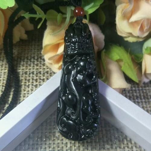 Natural Black-green Jade Dragon Pi Xiu Jade Pendant Jewelry Lucky Exorcise evil spirits Safety Charms Jade Fine Jewelry