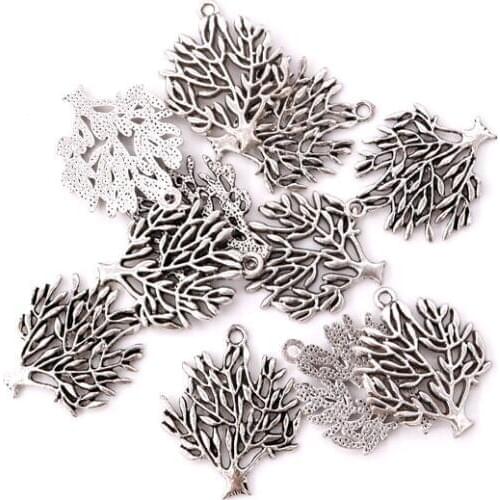 Hot Sale 100pcs/lot Alloy Charms Beads 18x25 & 23x30mm Maple Leaves And Happiness Tree Antique Silver Plated New Fashion Charms