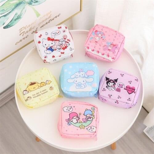 Sanrio hello kitty cartoon girl sanitary napkin storage bag girl boy coin purse travel storage bag Melody card holder Clutch