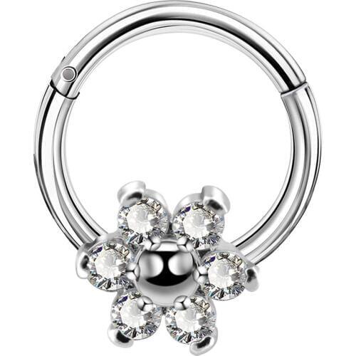 Body Punk 16g Flower Hinged Segment Rings Sparkling CZ Daith Tragus Earrings Lip Nose Hoop Septum Clicker Body Piericng