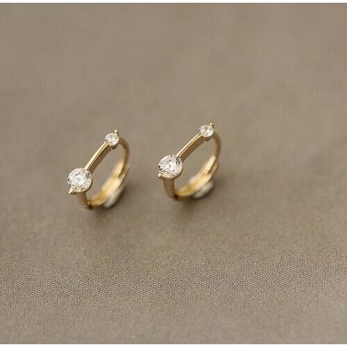 9K pure Gold Earring Simple fashion zircon I-shaped vertical bar shape ear ring ear bone cute wild woman girl gold ear jewelry