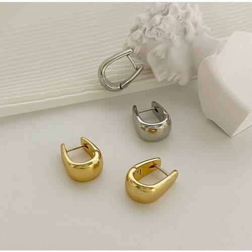 U-Magical Exaggerated U Shape Gold Silver Color Metallic Hoop Earrings for Women Textured Oval Hollow Out Earrings Jewelry