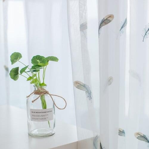 Fresh Feathers Gauze Curtains Embroidered Screens Simple Modern Floor-to-Ceiling White Living Room Balcony off the Yarns