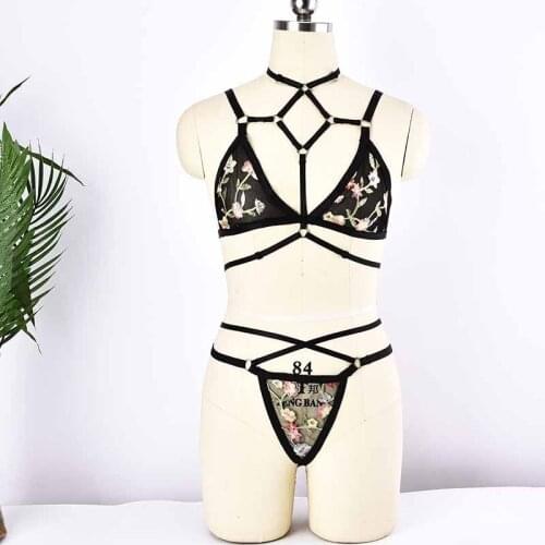 Goth Lace Body Harness Set Bdsm Bondage Full Harness Belt Sexy Lingerie Punk Body Cage Harness Bra Connection Bottom G-String