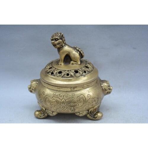 Antique Old Chinese Qing dynasty brass censer,#74,Lion, best collection & adornment, free shipping