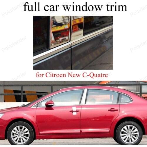 Car Styling Stainless Steel full Window Trim Decoration Strips For C-itroen New C-Quatre with center pillar
