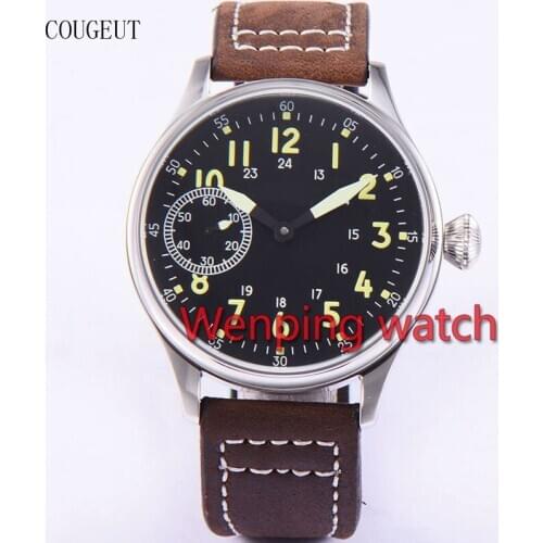 44mm Corgeut sterile black dial luminous marks Asian 6497 hand winding movement Mechanical mens watch relogio masculino