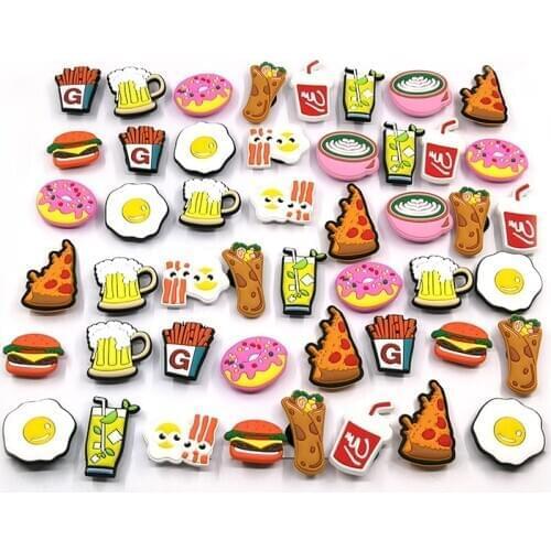 50pcs/lot Casual Food PVC Shoe Charms for holes on Shoe Buckles Ornaments Shoes Bands Bebes Accesorios Decor as Girls Gifts