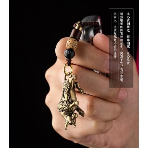 Vintage Brass Zodiac Animal Bull Lanyard Keychain Pendants Handmade Woven Rope Car Key Chains Hangings Jewelry Fashion Keyrings